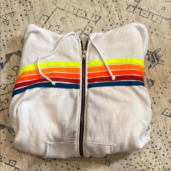 Aviator Nation 5 STRIPE RELAXED ZIP HOODIE - WHITE - Picture 2 of 5